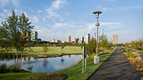 Photo of railroad park water and pathways